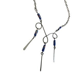Artisan Handmade Sterling? Tribal Necklace Chandelier Dangle Blue Bead